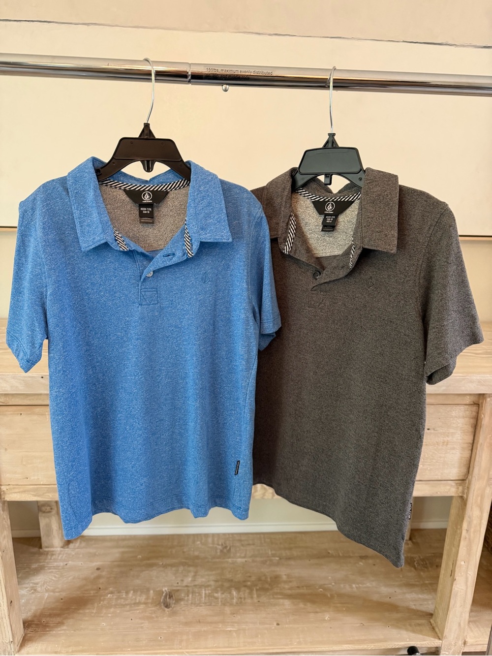 2 Volcom Boys Blue and Gray Polo Shirts